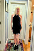 Lovely thicker lace, fully lined dress. Looks really nice on my daughter. Definitely a keeper. She wears both smalls and mediums at Lulus. Got medium to keep it a little longer. Darker, pretty color navy. Tasteful dress. Versatile. Highly recommend. - Kelly N.