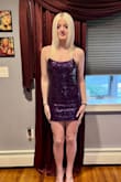 My teen daughter wore this to junior prom. A bit short but in style! Lovely purple color and nice quality sequined dress. Also fully lined. She said it was very comfortable too! Lots of compliments. Great purchase. - Kelly N.
