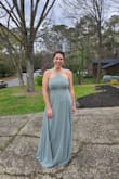I love this dress! I wore it as a bridesmaid. Great quality. Fit perfectly. Felt gorgeous! I wore it with heels. I am tall and the length was perfect! Loved the sage green color too! - Lucille A.
