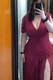 I love this dress, it's very flattering. Sorta tight in the chest area but most dresses are. It could be a bit longer, I noticed the slit comes up higher than I'm comfortable with. - Em J.