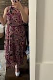 Hits a bit longer since i'm short but can dress up for a wedding or dress down for any occasion. Love the neckline and pattern but the cut didnt feel super flattering/made me look bigger than I am? Returning because it doesn't feel THAT comfortable for the way it looks. - Dina G.