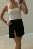 I love the square neckline and fabric. It looks great with jeans or with a skirt. I did return the small for a medium, small pictured here. I have a long torso so the small wouldn't stay snapped but the medium is perfect. - Ryan B.