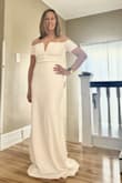 This dress was my 2nd top pick. For me, it was simply too hard to wear a bra that my body needed (super soft- post-breastfeeding boobs). The size large was too big; the medium fit well, but I just thought I'd be uncomfortable all evening in this dress. The arms on the medium were snug. The size large arm was perfect. This photo is the medium. - Rachel K.