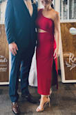 It's such a flattering one-piece, hugs your body, and shows the perfect amount of skin to keep it classy! So many compliments on this dress as a guest at a wedding. Can dress it up more with heels and dangly gold earrings! Love love love! - Dawn W.