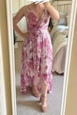 Love the color/design. It's a bit long for me even with 2" heels, so I will probably need to get it hemmed. It, otherwise, fits well, and straps are adjustable, which is nice. - Kayla D.