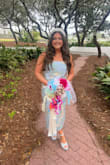 I ordered this last minute for my rehearsal dinner at the beach. I loved it so much. The colors and materials are gorgeous. I could have sized down but didn't want to risk it not fitting. I did XL but could have done L. The top kept slipping down some. - Kierstyn S.