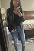 Very cute and stylish! I love the look. Can wear with jeans or leggings. I am usually a small in most things, but I ordered a medium based on other reviews. It does run small. It's a bit tight in the arms, and I can't zip it. So I would definitely order a size or two up. - Johnna A.