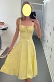 This dress is so cute. Has an adjustable back, straps, and hidden pockets! A little tight on the rib cage which made it slightly difficult to zip up. Very form-fitting and great for small to medium bust sizes. Will need to be ironed. - Nathan J.