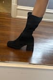 I would probably return these if they weren't final sale. The fit runs slightly large (would be ok with thick socks, maybe a half size off) but the main thing for me is that I have skinny calves. I'm always trying to find boots that would fit more snug around my calves and based on the model photos I thought these would but they do not. Still a gap! - Meagen
