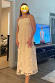 This dress fit me nicely. I wanted to love it, but it wasn't for me. I think if you're looking for something girly, it's cute! The sparkles and texture weren't my style so I sent it back. The zipper was also very tricky and would get stuck so it wasn't worth the struggle for me. True to size! - Natalie S.