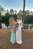 I wore this as my wedding dress, and it was PERFECT!! It was so shiny, and the white popped! I am normally a medium, but when I tried the medium on, it was more tight than I was hoping around the waist and wrist areas. I exchanged it for a large, and it fit perfectly! - Sarah H.