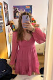 I bought this dress as a fun dress to wear anywhere and i couldn't be more pleased. I love the pink color and it makes your girls look good. I also love how the back of the skirt is longer so your butt isn't falling out. - Sarah K.