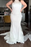 From all the wedding dresses I tried on from Lulus, they all run small! I am normally a M; I ordered this in L thinking I would just alter it, but it ran pretty tight. I ordered another size up after this one in XL which fit me more comfortably. It's absolutely stunning and has a lot of fabric so this one is HEAVY! Because of how heavy it is and being in CA, I decided it would be too hot to wear; plus, the train is a lot for a lowkey wedding but so stunning!! - Sofia N.