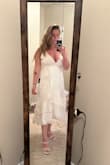 I was excited about this dress because it's really flattering on the model but the Fabric is cheap and it fits strangely. It's more revealing than I had hoped and although the straps tie to whatever size it didn't help the plunging neckline since there fabric doesn't give whatsoever. Not happy. Returning - Cullen F.