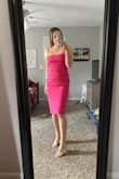 Stunning fit with high quality, thick, stretchy fabric. I love that the straps are adjustable. Fit is very flattering for my not-curvy shape.
I usually wear mediums and larges. I ordered the medium and the large to try on and both fit, but the medium was tighter and hugged my waist and thighs in a way that felt less professional for my graduate school graduation, so I went with the large. - CJ M.