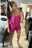 I love this romper. It is so fun, comfy to wear, and fits true to size. I am so impressed with it and cannot wait to wear it out on my best friend's bachelorette for the Barbie Night theme - Kristen K.