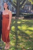 This dress was great for two weddings I attended (fall and winter)! I love the burnt orange color, and the dress fits comfortably for all-day wear. After 2 washes, the material is looking a little worn, but that's probably my fault. - Kristen B.