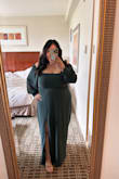 It was a great price, true to size, amazing quality and received so many compliments! I did have to get it hemmed since I'm shorter and don't wear super high heels. It is PERFECT! I am waiting for the romance grey to come back in stock! - Angela L.