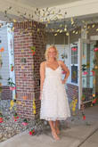 This dress was perfect for my enchanted garden themed bridal shower. I have very small boobs. I will say, they kept wanting to fall out of the dress. But I tried to keep my straps tight and they did stay in. This also happens a lot with many tops or dress I get so I've accepted it. I felt SO beautiful in it. The length was perfect and very elegant. - Heyli M.