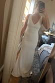 I decided with this dress for my civil ceremony. It's simple yet the quality is wedding dress worthy. It fits perfectly. I'm wearing 2" heels and I'll still need to hem it 2" and I'm getting the straps shortened by 1.5-2". If I really had to though I could've made it work with no alterations. It's super comfortable and I think will be dressed up just enough with a veil and jewelry! Not see through at all and enough support in the bust that I won't be wearing anything underneath. Another great find from Lulus. - Katelyn H.