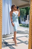 Beautiful pastel sea green dress. Got so many compliments. It's form-fitting, sexy, & classy. - Michelle R.