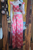 I love this set so much. I bought it for a wedding, but the crop top shows a little more skin that I want to show at said wedding.  I am quite tall though, so it could work for you. I am definitely still keeping it for vacations or other events.  Great fabric, long enough, fun, flattering, and the top would stay put all day even for IBTC members. I also like that you can wear the straps off or on the shoulder. - Tayler T.