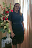 The dress looks exactly as pictured. It fit great. It was a bit loose at the top but it fit great at the waist and lower so the size wasn't too bad. I think maybe a smaller size would've been too fitted. It held up great during my event. The zipper needs to be handled delicately because the it stuck a bit in putting on but otherwise very happy with this purchase. - Candice K.