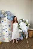 I was complimented on this dress all day yesterday at my bridal shower! It was a floral tea party theme, but it would work well for any shower. Love it but could have gone with a medium if I wanted a more fitted look, but I liked this! - Alyssa W.