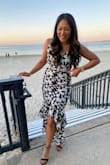 5'8, athletic build. Perfect length with 3 inch heels. Dress was very super comfortable and hugged my body in all the right ways. I used covers instead of a bra and no issues. I could see it running smaller for someone with a bigger bust. - Martha V.