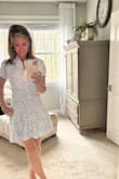 This dress is absolutely adorable. I ordered a small, it fit but was a little tight across the girls. The button looked a little strained. I sized up to a medium, it def fit better but I maybe should have kept the small and tried a different bra. all in all, this dress is perfect and I got tons of compliments. People stopped me on the street to tell me how much they liked it! - Jennifer L.
