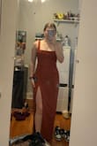 This dress fits so well and I'm in love with the color! I am on the shorter side so I had to get it hemmed a few inches. Also, if you don't like a high slit, you may need to get the slit sewn a bit too. - Sam D.