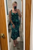 I bought this dress when there weren't any reviews on it yet. I normally buy mediums & a medium in this dress fit perfectly! It's so soft & lightweight. The dress is fitted in the top & midsection but has some space to breathe after the hips. It's comfortable to move around in. The straps are adjustable, but with the silky smooth material, it can be hard to keep them in place. AND THE COLOR is absolutely beautiful, looks exactly like the picture! Any girlies with a spring color season should definitely buy this. Perfect mix of blues & green. Totally worth it - you won't regret it! - Mika M.