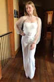 My daughter is wearing this jumpsuit for the interview portion of Miss Montana Teen. It fits perfectly, true to size. The fabric feels high quality and the details are gorgeous. This would be perfect for a rehearsal dinner, a civil marriage ceremony, or a pageant event. It is lovely. - Gretchen K.