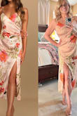The dress/material are beautiful! The fit is better suited for smaller busts.  I'm a 32 DDD, and although the dress fits, it doesn't "hang/fit" in the same way as it does on the model.  Below is a side-by-side pic to show what I mean. I'm still keeping the dress; it is really pretty. - Marny J.