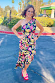 Loved the dress. I got tons of compliments. Family was still commenting on it the following day. It fits well in my waist and hips but was a little loose in the bust and shoulder area. The hanger loop kept working its way out, but I didn't want to cut it off since it's a one shoulder dress. My strapless bra showed on my strapless side because it was a tad loose. But overall beautiful! - Amber G.