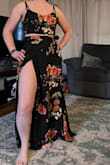 Love this 2 piece dress. Bought this for a cruise. I think the wrap skirt is nice if you overeat haha, and I like that the top is adjustable with the straps and tightness around. I did wear a black strapless bra and it looked great. I am 5'7 and thought this was a good length with a 3" heel. I usually wear a size 6; read the reviews and went with a medium. I think I could have fit in a small, but it would not have been as forgiving. I also have a longer torso if that helps. - Cailyn B.