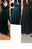 I wore this dress on 3 occasions in the past 3 years, so come along with me on this size journey! For reference I am 5'7 and 36DD. I did not need length alterations with 2.5-3 inch heels. I love this dress and so glad I was able to rewear it multiple times. 1st Wear (Left) - Bridesmaid Dress. I ordered a small and medium. I returned the small because I was too busty. At this time was I was 145-150lbs and the medium was perfect. I wore a sticky bra and needed to use boob tape. 2nd Wear (Middle) -- A couple months later, I was 150-155 lbs. Definitely noticed my boobs were showing more, def needed tape. 3rd Wear (Right) -- A year later, I was 160-165lbs. Boobs were definitely spilling out, tape was struggling to hold everything in. At this weight, I would have been more comfortable with a large, but I was determined on rewearing the dress haha! Now -- I am currently 165-170 lbs and CANNOT fit the medium, without flashing everyone (and tight with zip). At this weight, I would definitely need a large. - Joanne C.