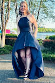 I bought this dress in Large first because that's my usual size, but it was a tad too tight in the ribs for me, which tracks because my ribs are always tight in tops & dresses. I exchanged it for an XL and had the tailor take in the torso for a perfect fit. The dress itself was incredibly comfortable and so beautifully fashioned that I felt stunning in it! The number of compliments from even strangers outside of where the reception was held in the heart of Washington, DC. My daughter was the bride, and she was thrilled with the dress as well. The flow and movement of the hi-lo were absolute perfection. I was able to easily move around, bend at the knees, and sit comfortably. Plus, it has DEEP POCKETS!! - Kate B.