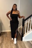 Classic black dress with a little ruffle for flare! My only complaint is the top of the dress wasn't tight enough against my chest, but it fits so well throughout the rest of my body. - Summer C.