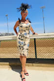 This dress was a hit! I even made the Churchill Downs social media! The embroidery and sequin work added to the fun shoulder straps. Not much stretch but that meant it kept it's shape and held me in. Hands down my favorite outfit for the races! - Dacia F.