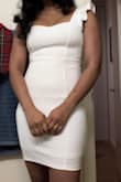 I am usually a medium but they were out of stock so I got a small and it fits a little tight but I love how body con it is. I love how it looks on me! The material is thick and there is a liner underneath so not see through at all. Excited to wear this for my graduation! - Deepika D.