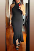 Fits perfectly, not too tight so the belly hides quite well. The neck falls a bit, but it still looks amazing and is super comfortable! Loved it!! - Adriana D.