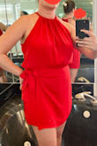 This is perfect for my upcoming vacation!  I wanted something a little dressy but still easy to dance in and this is exactly what I was looking for!  I got the recommended sz M and glad I did because there is no stretch in this material and is fitted at the waist. You will need to steam this material really well to give it a dressy look. I love that the neckline is adjustable so you can make it fit as tight or as loose as you want on top. Excited to wear this on my cruise! - Vanessa C.