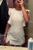 I bought this romper to wear for my rehearsal dinner! My wedding is in June, so I wanted something that I would be comfortable in and not too hot. Rompers worry me sometimes because I have a long torso, but this one doesn't pull or bother me at all! It is not too short, so I'm not worried about my booty cheeks being out either. I won't be able to wear a bra because of the way the back cuts, but I am gonna throw on some pasties!! I cannot wait to wear this one!!!! - Marla H.