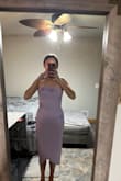 Back is a little crunched from the zipper but not a big deal. Small fits good, wearing a strapless bra to give the girls some shape and keep the top more snug. Need help to zip up. 

spring wedding guest - Kendra G.