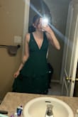 This dress is absolutely perfect and was exactly what I was looking for!! The length is perfect with some strappy shoes for a tall legged girly and I've never been so happy with a dress! The dark green color was exactly what I was looking for with ruffles. Perfect amount of cleavage too without it being too much!!! LOVE! - Emma Y.