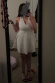 This dress was very pretty but made me look a bit top-heavy. I would recommend it for those with smaller busts or who have boobs that sit more to the side than forward! Also, I didn't like how tight the elastic was at the top of the skirt in the back. It dug into my skin and was pretty uncomfortable. - Ashley P.