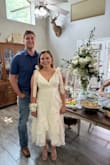 I wore this dress for my wedding shower after trying on upwards of 15 different dresses and having no luck. It was perfect for the occasion. Just the right amount of modesty for a family function. Elegant and a beautiful off-white color if stark white isn't your thing. I loved it so much I didn't want to take it off! - Libby S.