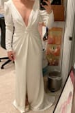 I purchased this for my engagement photo shoot at the SF City Hall and it's perfect! It's a bit long but I'll be wearing 4 inch heels which make the length tolerable. Great quality and thickness of material. The chest is a bit too low (seen in 1st photo) so I'll be stitching that area (similar look to 2nd photo). Otherwise, a great dress and my fiancé loves it! - Tracey T.