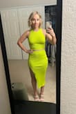 For $57, a great outfit for girls night out. Washed once. Small. My hips are wider but I still feel it looks nice. I did put it in the dryer on low and gentle cycle. - Andrea C.